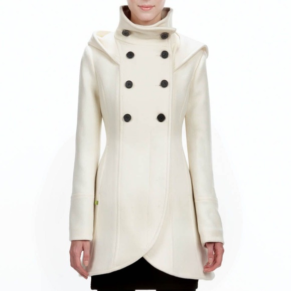 Beautiful Tulip Front Cream Color Hooded Pea Coat - Picture 1 of 8